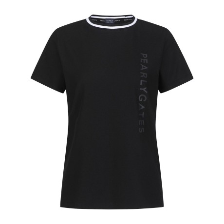 [냉감]여성 로고 니트 배색 라운드넥 반팔 티셔츠