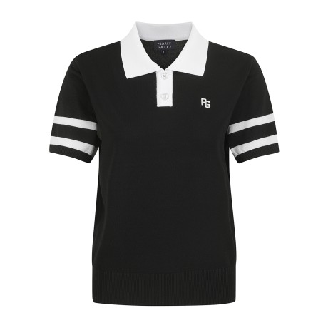 여성 스트라이프 커프스 카라 반팔 니트