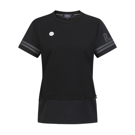 여성 스마일 패치 스트링 레이어 티셔츠