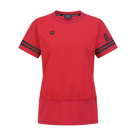 여성 스마일 패치 스트링 레이어 티셔츠