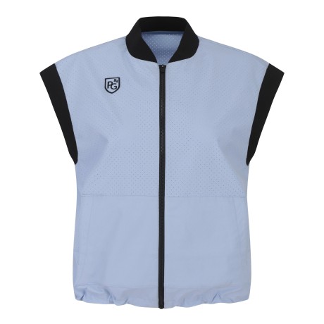 여성 로고 패치 펀칭 집업 베스트