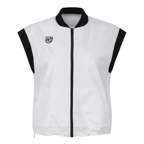 여성 로고 패치 펀칭 집업 베스트