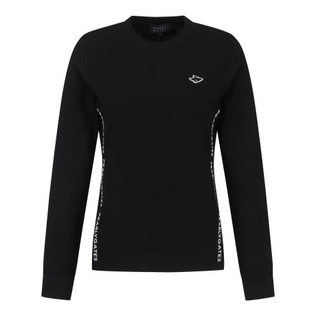 여성 로고 라인 메쉬 믹스 긴팔 니트