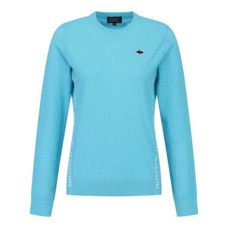 여성 로고 라인 메쉬 믹스 긴팔 니트