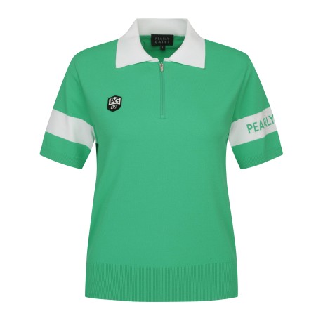 여성 하프 집업 컬러 라인 반팔 니트