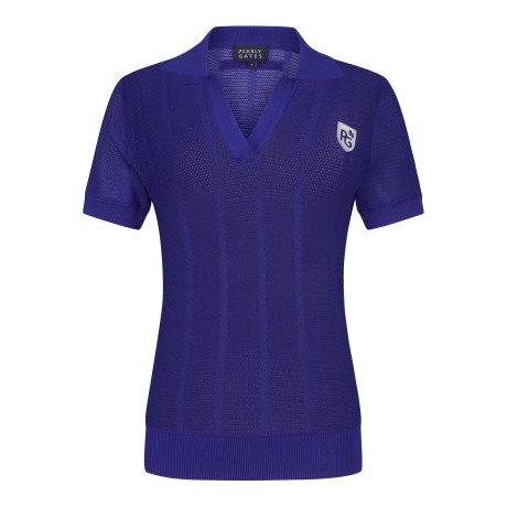 여성 오픈 카라 메쉬 반팔 티셔츠