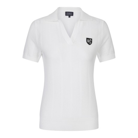 여성 오픈 카라 메쉬 반팔 티셔츠