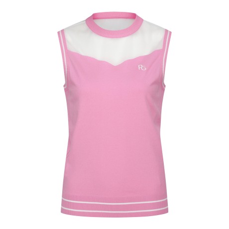 여성 튤 믹스 컬러 라인 니트 베스트