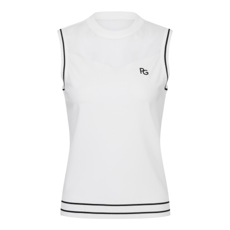 여성 튤 믹스 컬러 라인 니트 베스트