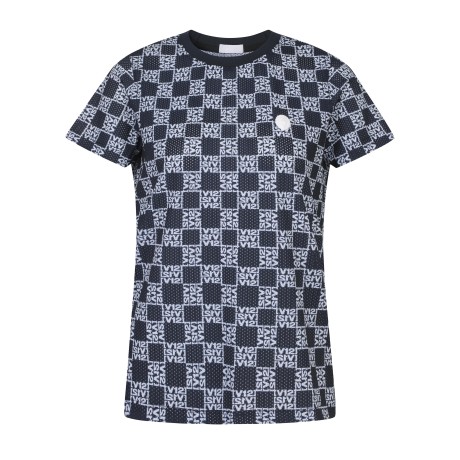 [V12] 여성 로고 체크 펀칭 반팔 티셔츠