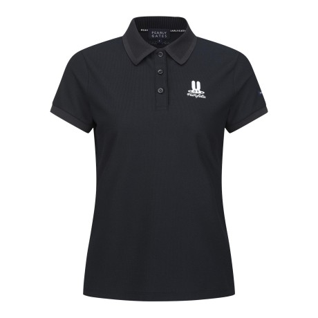 여성 바니 프린팅 리브 칼라 반팔 티셔츠