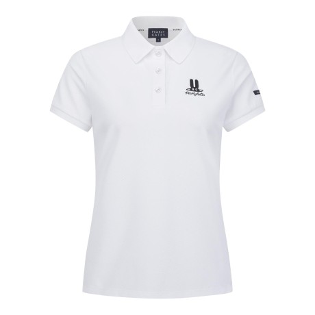 여성 바니 프린팅 리브 칼라 반팔 티셔츠