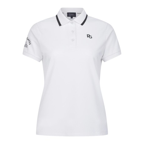 여성 로고 자수 배색 칼라 반팔 티셔츠