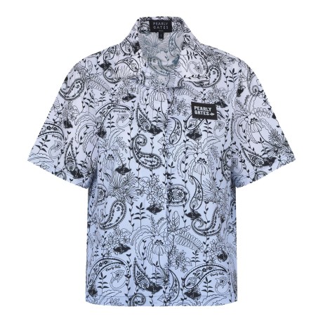 공용 페이즐리 플로럴 오픈카라 반팔 셔츠