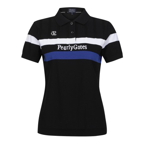 [냉감]공용 배색 라인 로고 인타샤 칼라 반팔 니트