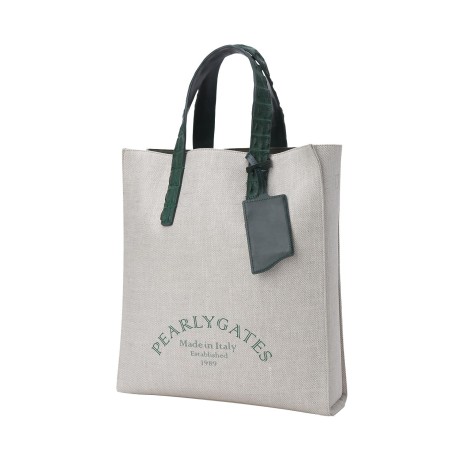 공용 프린트 로고 레더 핸들 린넨 토트백