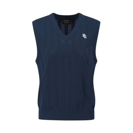 공용 케이블 블록 메쉬 니트 베스트