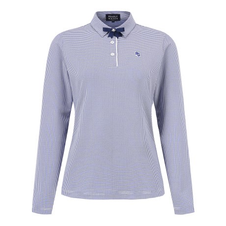 공용 깅엄 체크 하프 버튼 카라 티셔츠