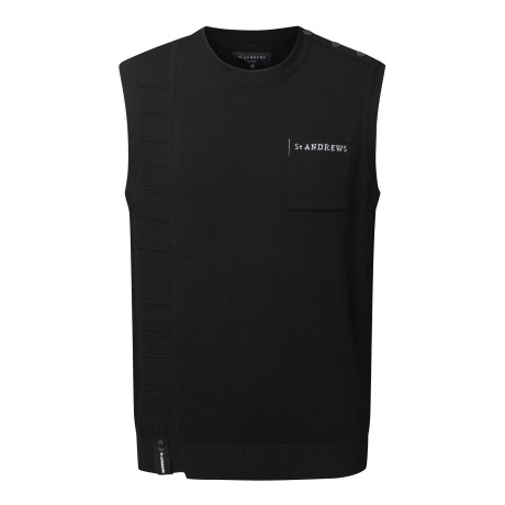 남성 포켓 로고 포인트 라운드넥 니트 베스트