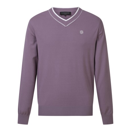 남성 넥라인 배색 로고 포인트 V넥 니트