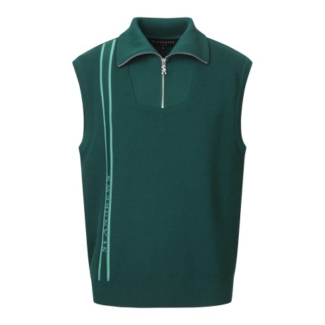 남성 윙카라 반집업 로고 자가드 니트 베스트