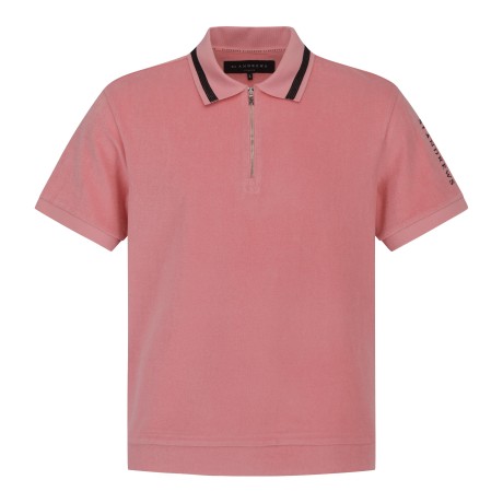 남성 니트 카라 라인 배색 테리 하프 집업 반팔 티셔츠