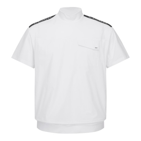 남성 포켓 디테일 우븐 하이브리드 하이넥 반팔 티셔츠