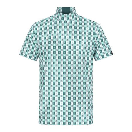 남성 STA 사각 패턴 프린트 하이넥 반팔 티셔츠