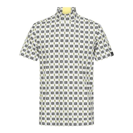 남성 STA 사각 패턴 프린트 하이넥 반팔 티셔츠