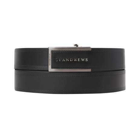 남성 메탈 로고 솔리드 레더 벨트