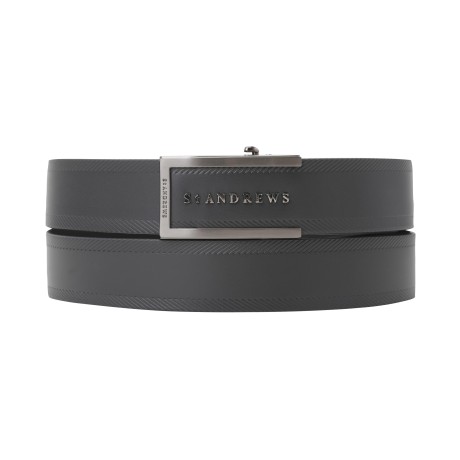 남성 메탈 로고 솔리드 레더 벨트