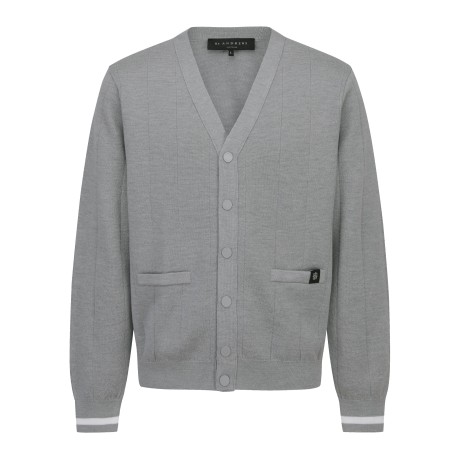 남성 솔리드 백 우븐 믹스 울 가디건