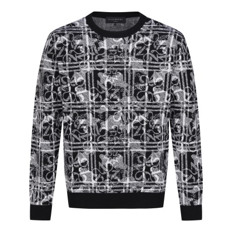 남성 별 로고 체크 믹스 자카드 라운드 스웨터