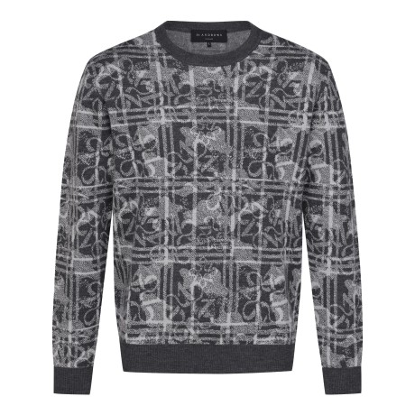남성 별 로고 체크 믹스 자카드 라운드 스웨터