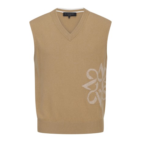 남성 별 심볼 자카드 캐시미어 V넥 니트 베스트
