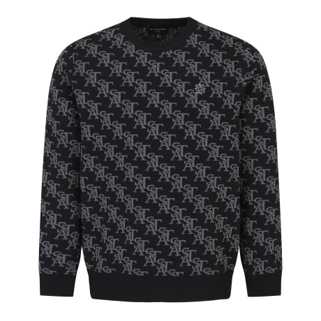 남성 STA 로고 자가드 라운드 니트