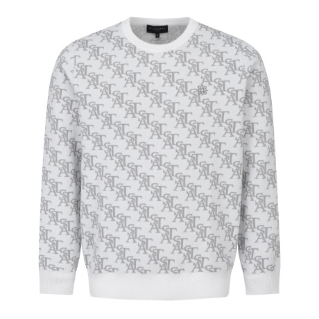 남성 STA 로고 자가드 라운드 니트