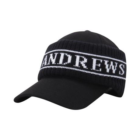 남성 로고 자가드 니트 이어머프 캡