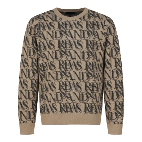 남성 레터링 자가드 라운드 스웨터