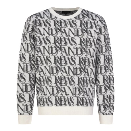 남성 레터링 자가드 라운드 스웨터