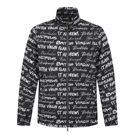 남성 레터링 로고 패턴 하이넥 집업 점퍼