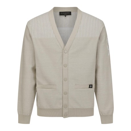 남성 STA 로고 배색 라인 니트 가디건