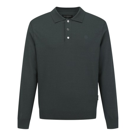 남성 심볼 자수 리브 칼라 긴팔 니트