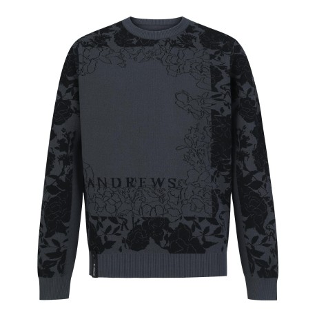 남성 블랙 플라워 자카드 니트