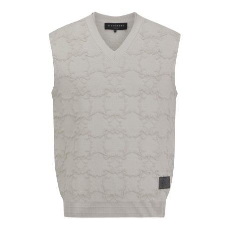 남성 STA 로고 자카드 V넥 니트 베스트