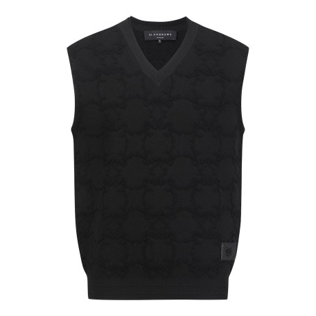 남성 STA 로고 자카드 V넥 니트 베스트