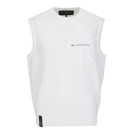 남성 심볼 우븐 믹스 니트 베스트