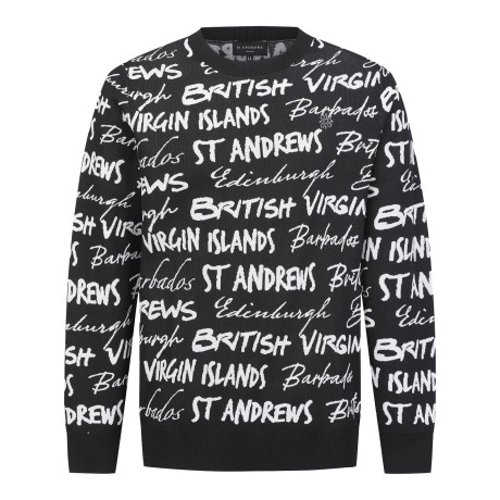 남성 로고 패턴 자카드 긴팔 니트