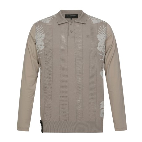 남성 리프 프린팅 냉감 슬리브 칼라 니트