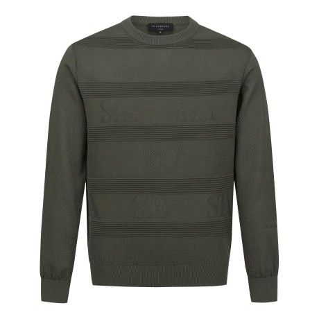 남성 로고 메쉬 스트라이프 긴팔 니트